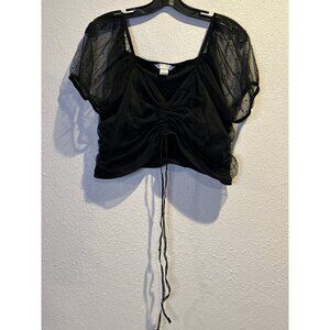 H&M Crop Top LARGE Fairy Cropped Lace Sheer Witchy Peplum black